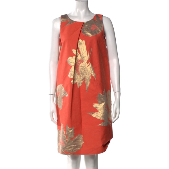 ANN MASHBURN Orange Gold Floral Susy Shift Dress Sz M Sleeveless Quite Luxury
